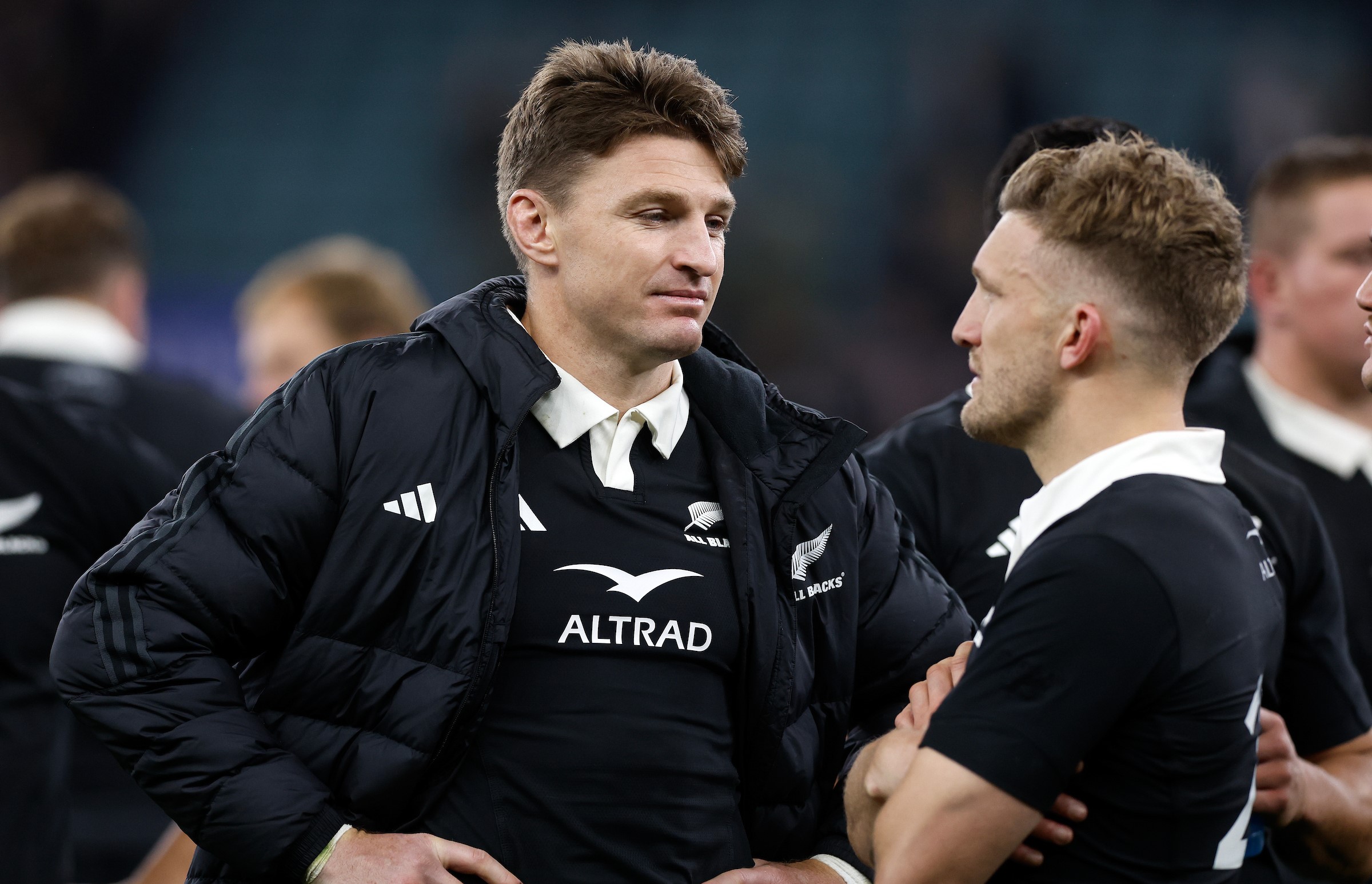 All Blacks Beauden Barrett, left, and Damian McKenzie reflect on their defeat at Twickenham.