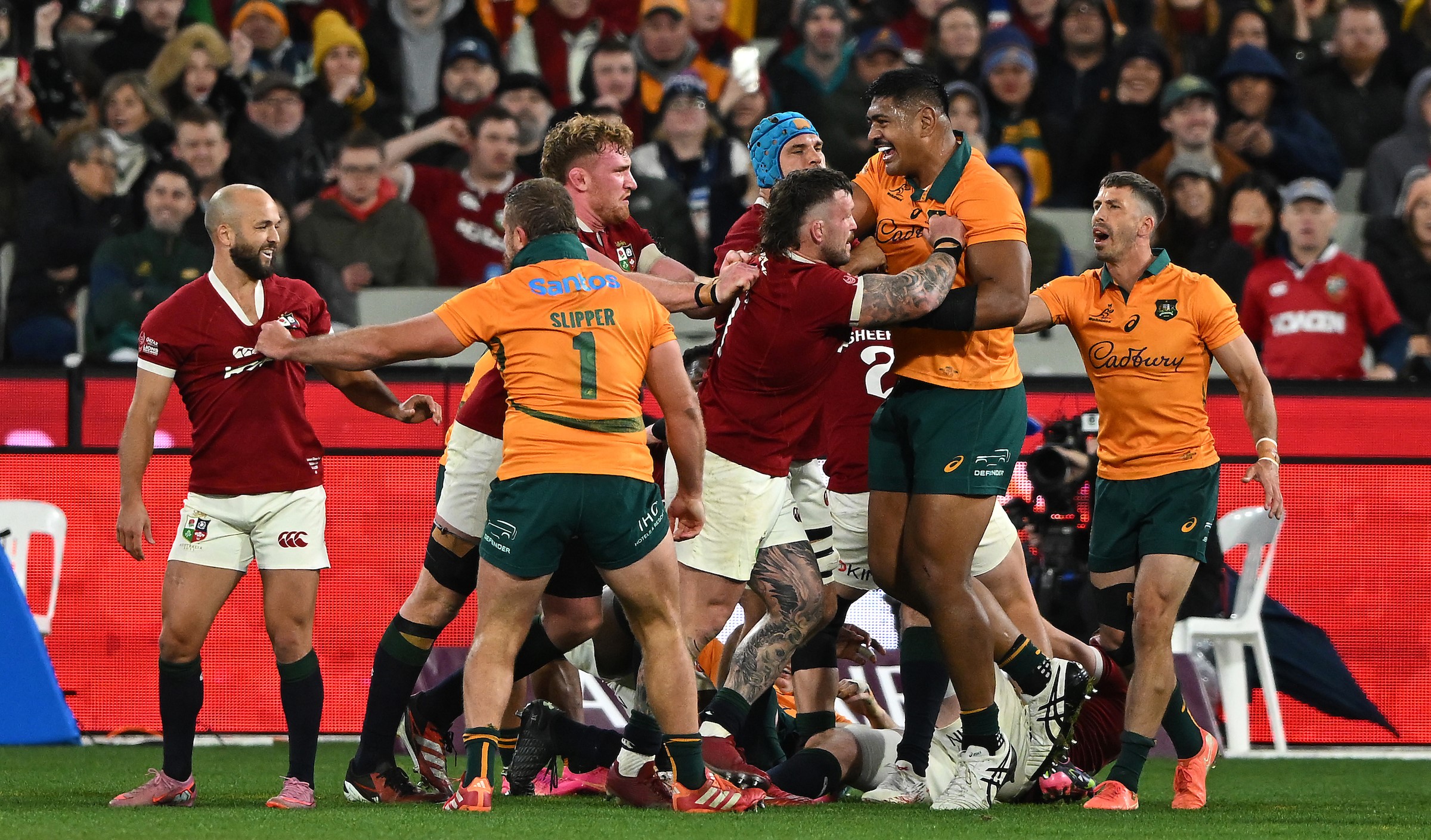 Big Will Skelton, second from right, makes his presence felt for the Wallabies in Melbourne.