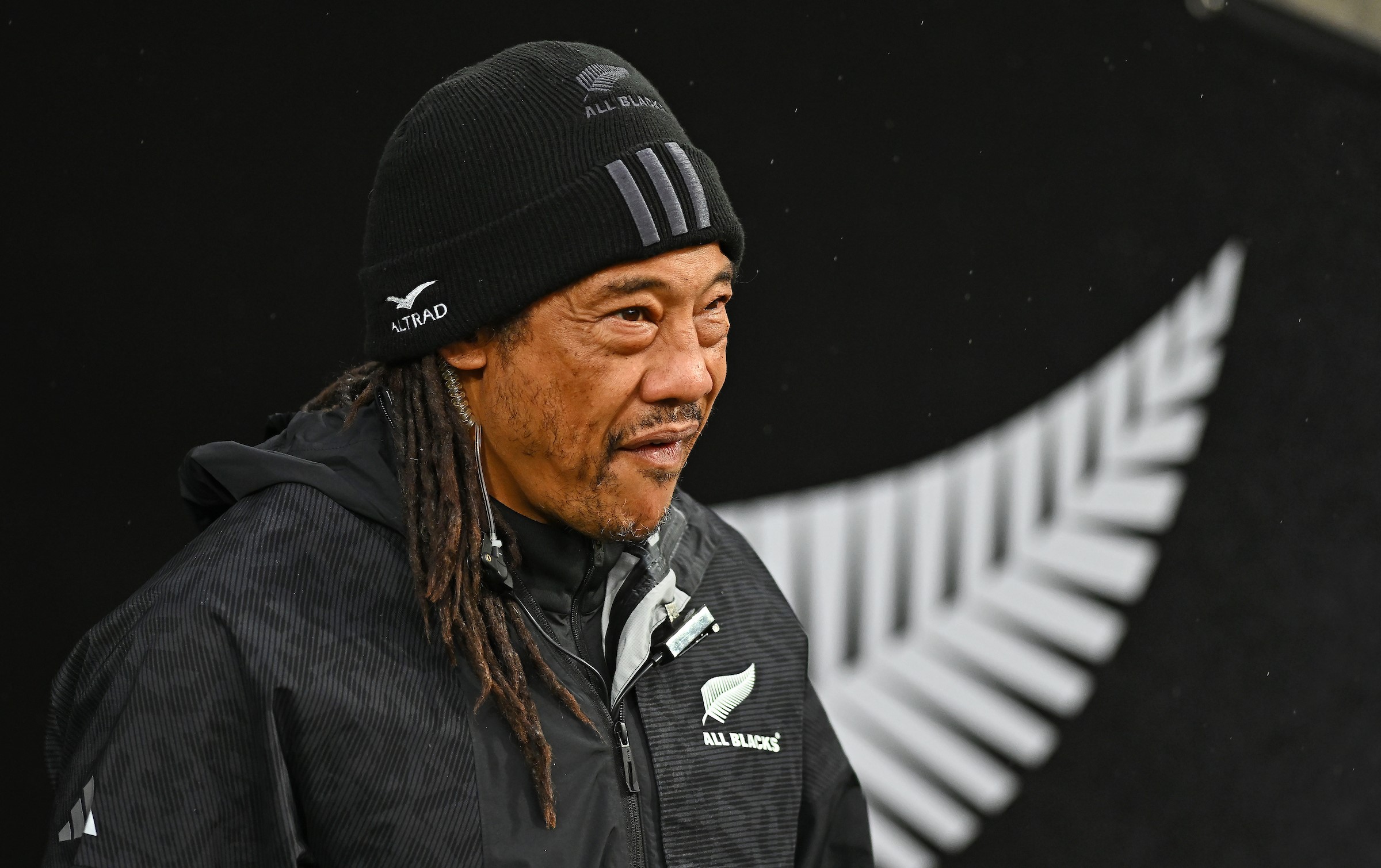 All Blacks assistant coach Tana Umaga braves the cold in Wellington before the Test against Italy.