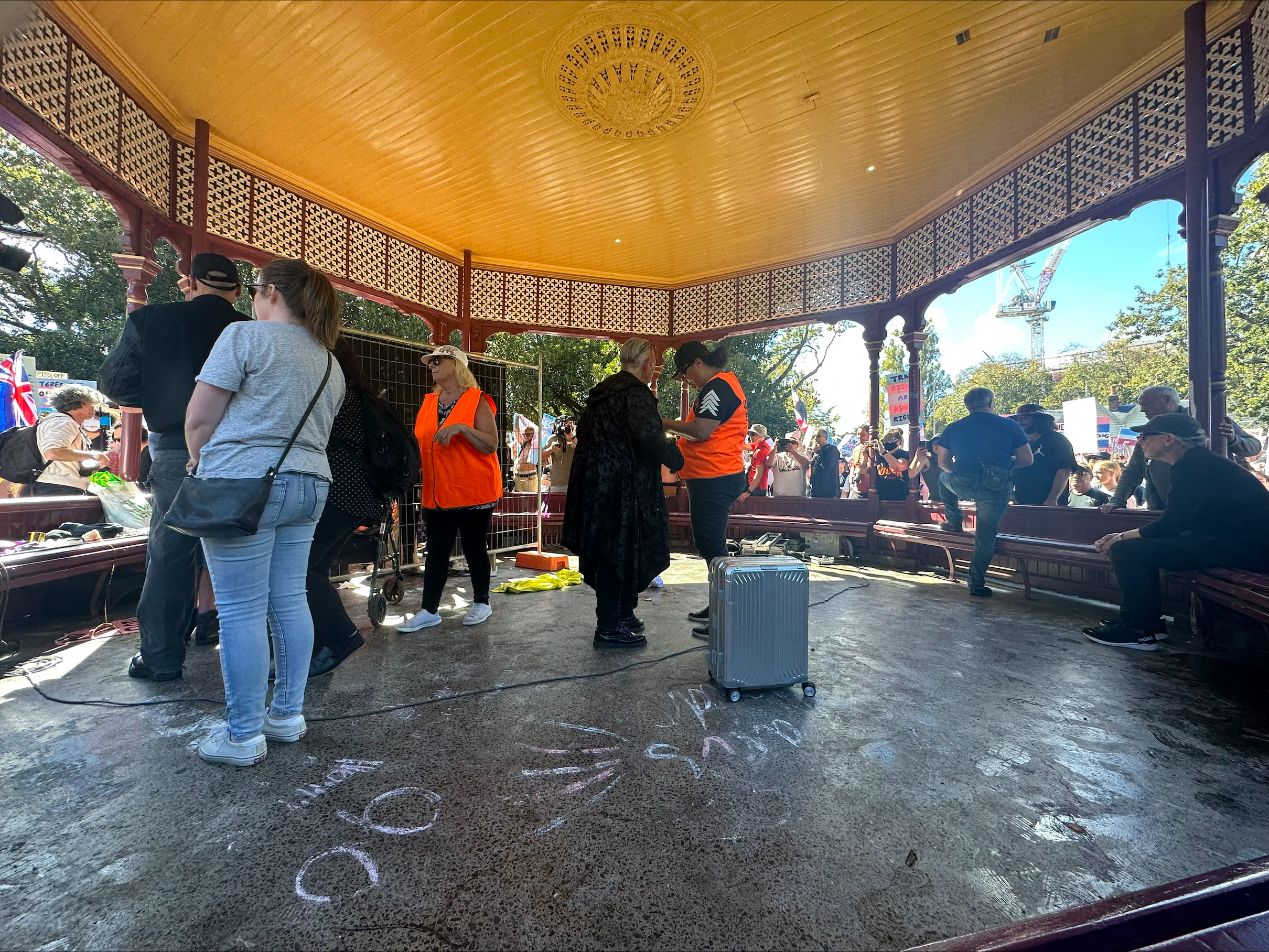 Inside the rotunda where protesters later surrounded Posie Parker.