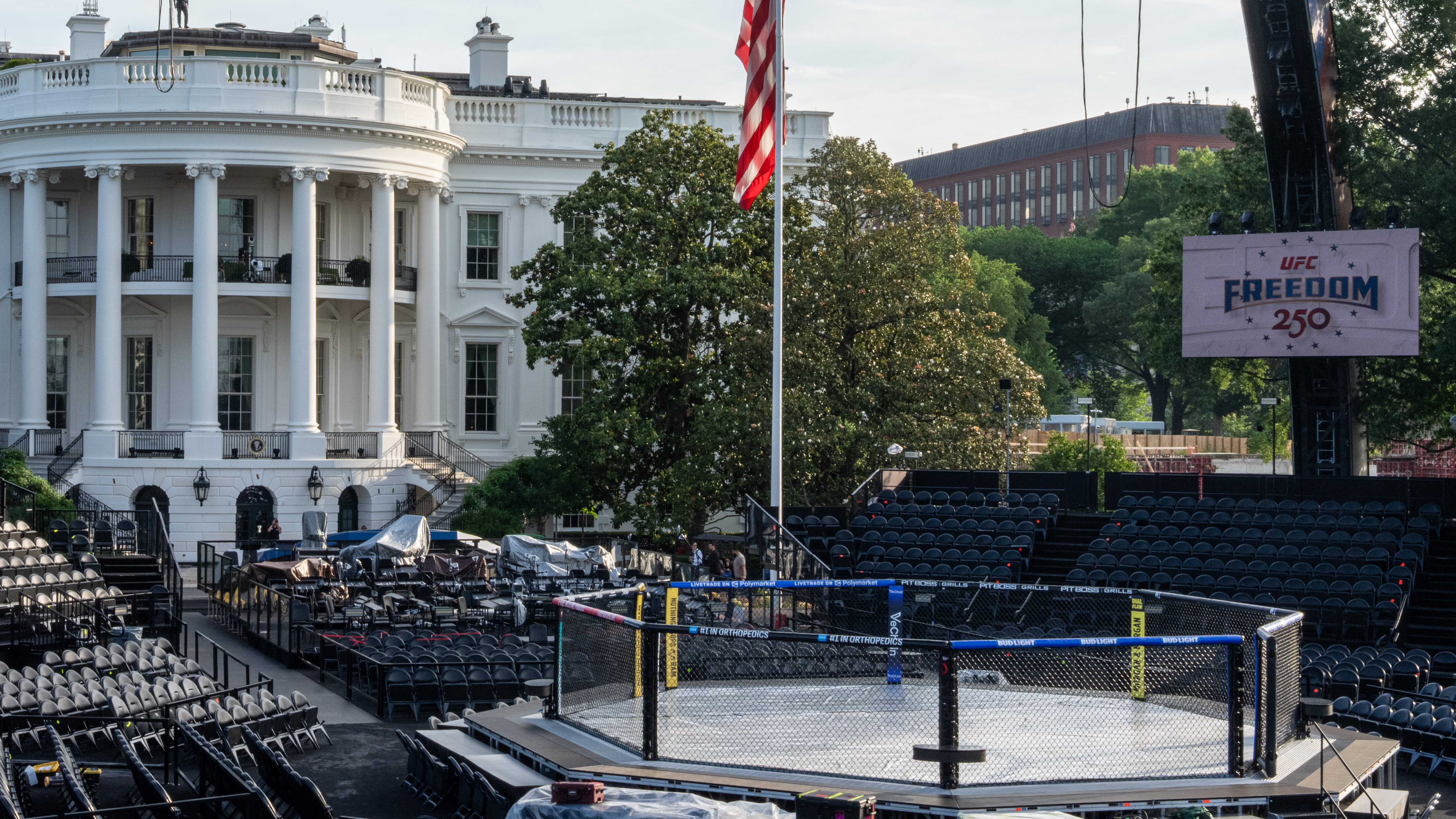 The temporary seating around the Octagon will hold over 4,000 people.
