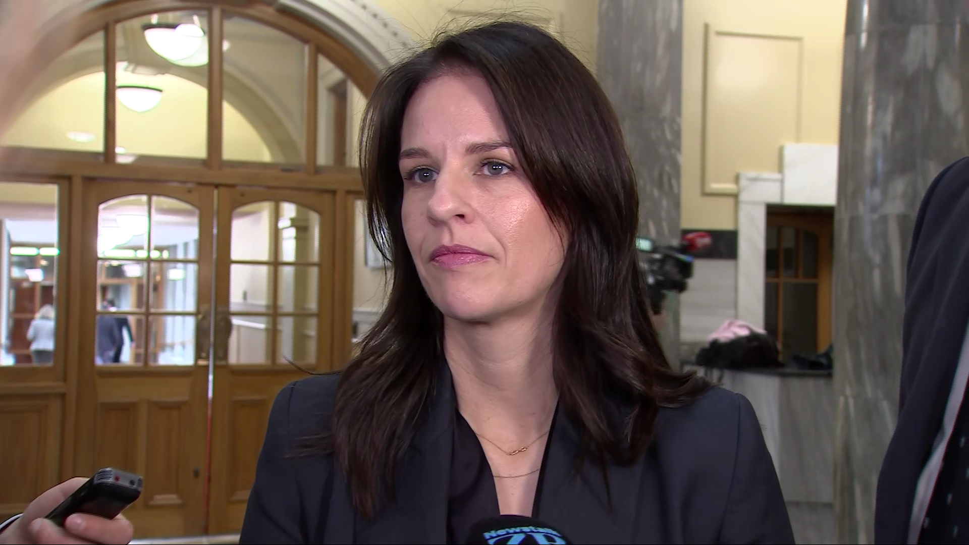 Erica Stanford speaks to media at Parliament on May 6.