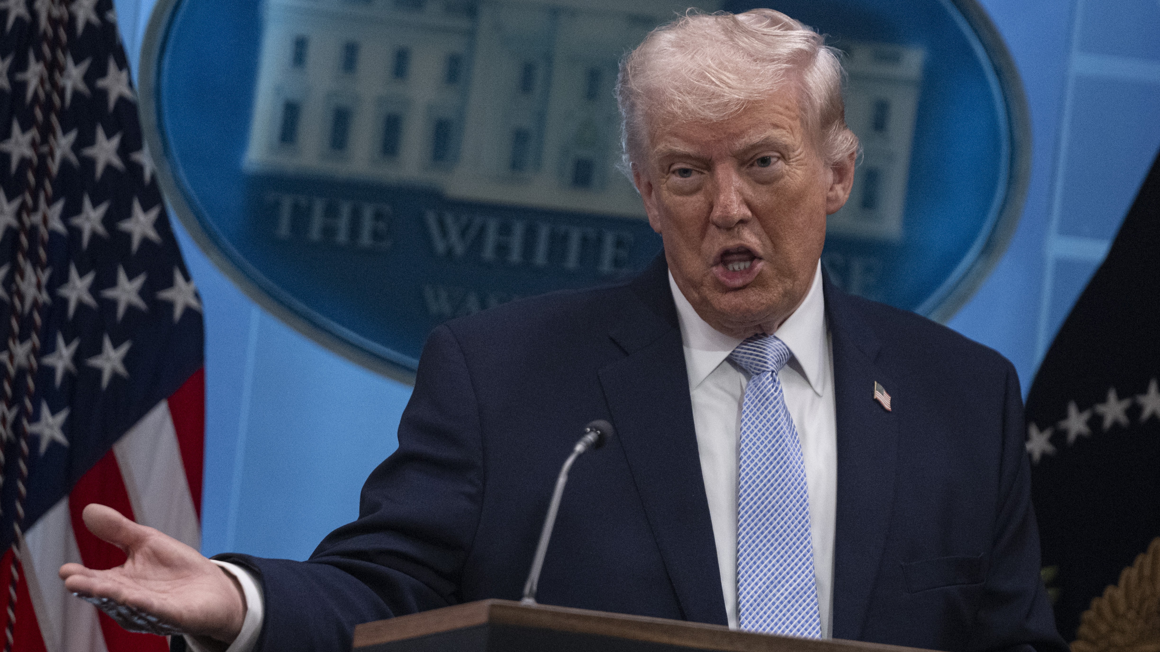 US President Donald Trump holds a Press Conference in the James S. Brady Press Briefing Room at the White House in Washington DC.