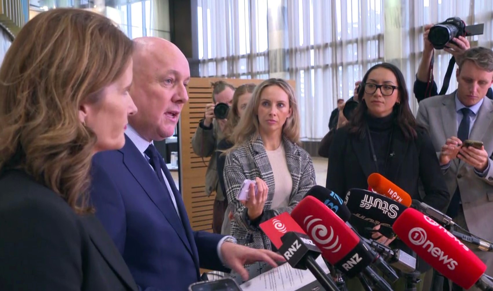 Christopher Luxon, joined by Nicola Willis, speaks to media 