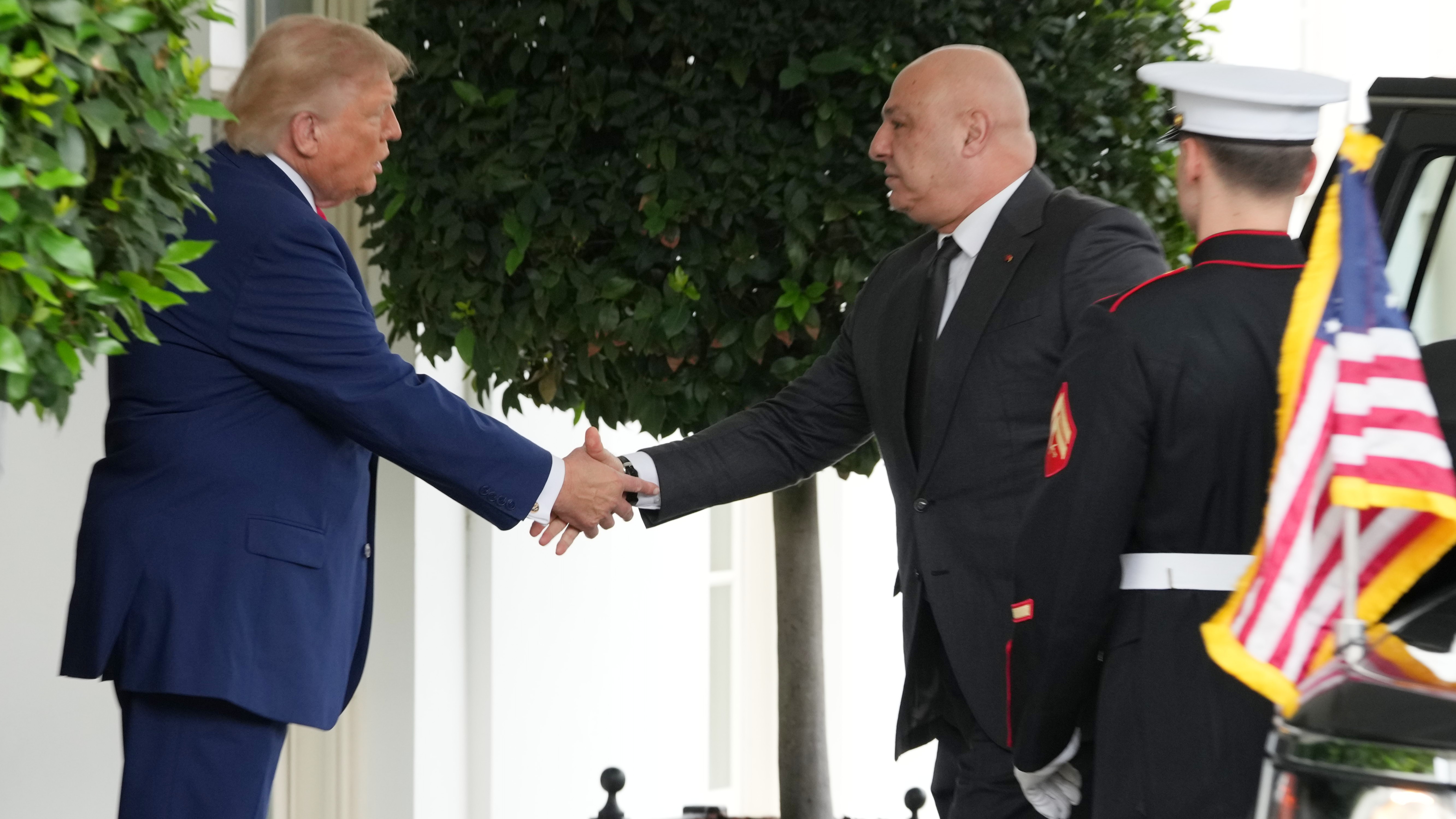 Lebanese President Joseph Aoun speaks as he meets with President Donald Trump in the Oval Office at the White House.
