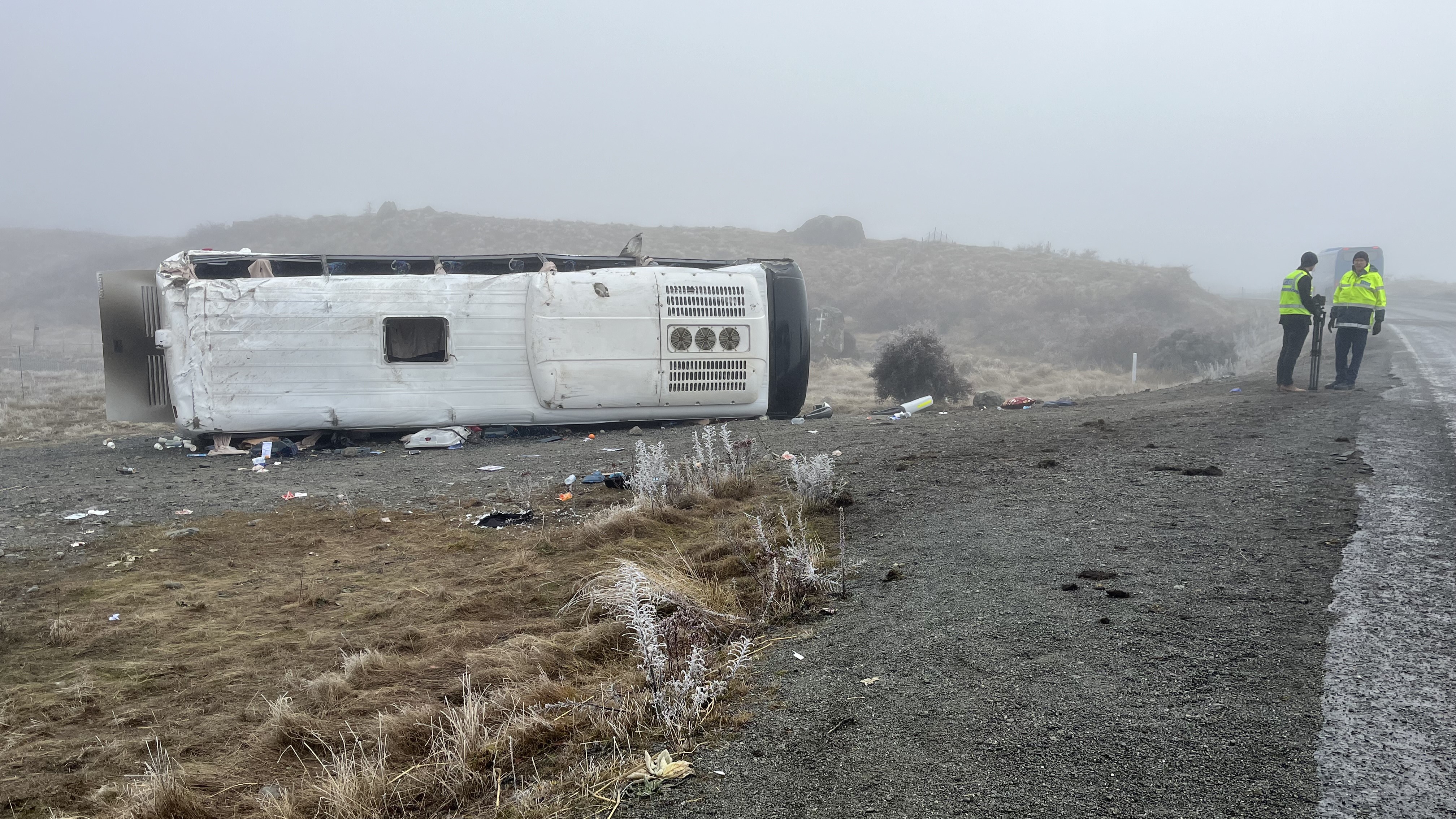 A bus rolled on State Highway 8 near Pukaki within 100m of a second separate bus crash.