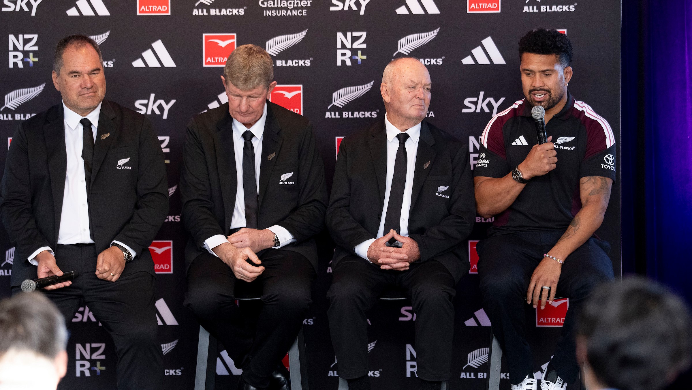 Some of the All Blacks' brains trust, from left, head coach Dave Rennie, left, assistant and fellow selector Neil Barnes, selector Sir Graham Henry and skipper Ardie Savea.