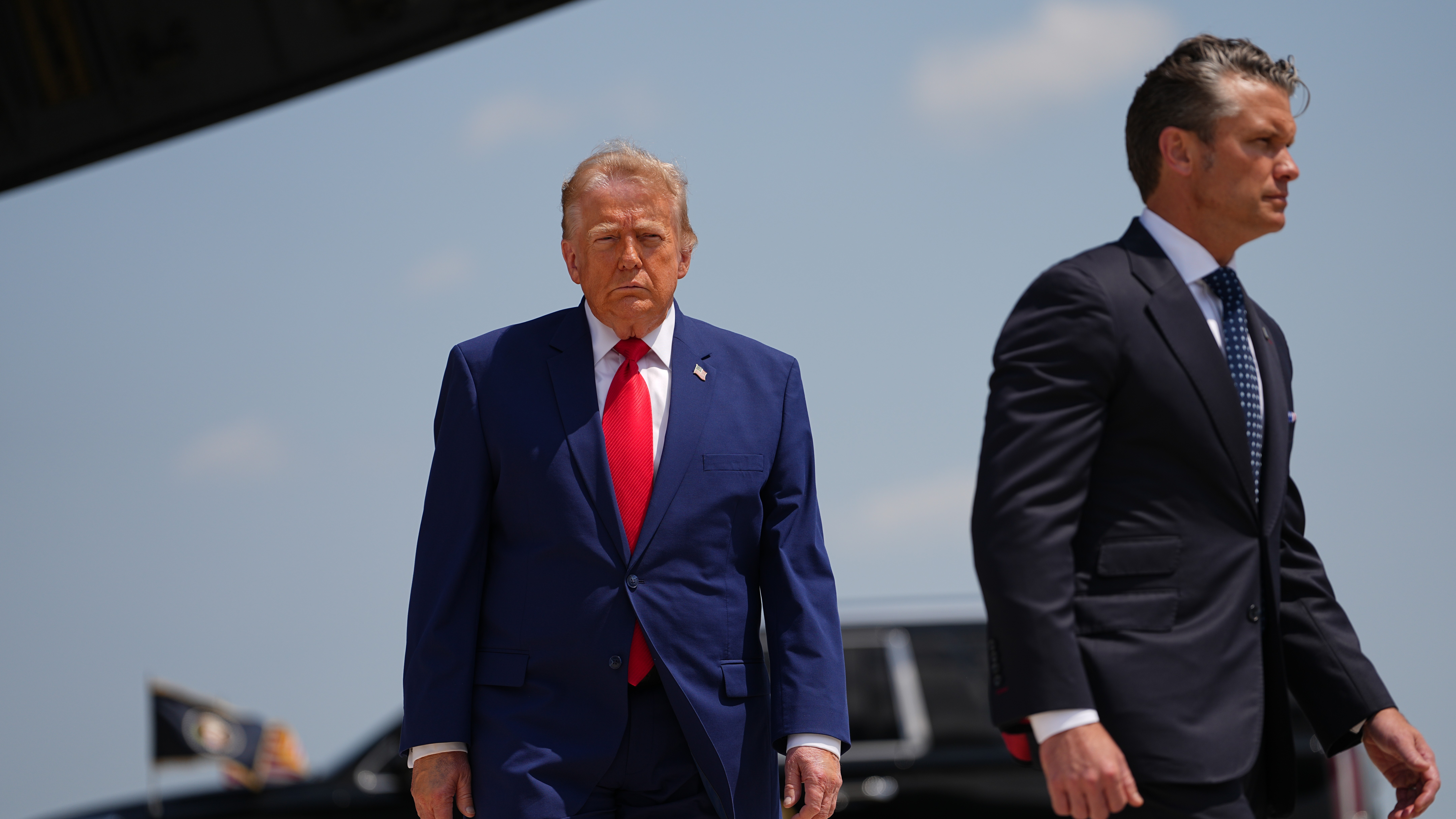 US President Donald Trump and Secretary of Defence Pete Hegseth, arrive to attend the dignified transfer of four U.S. service members recently killed in the Middle East.