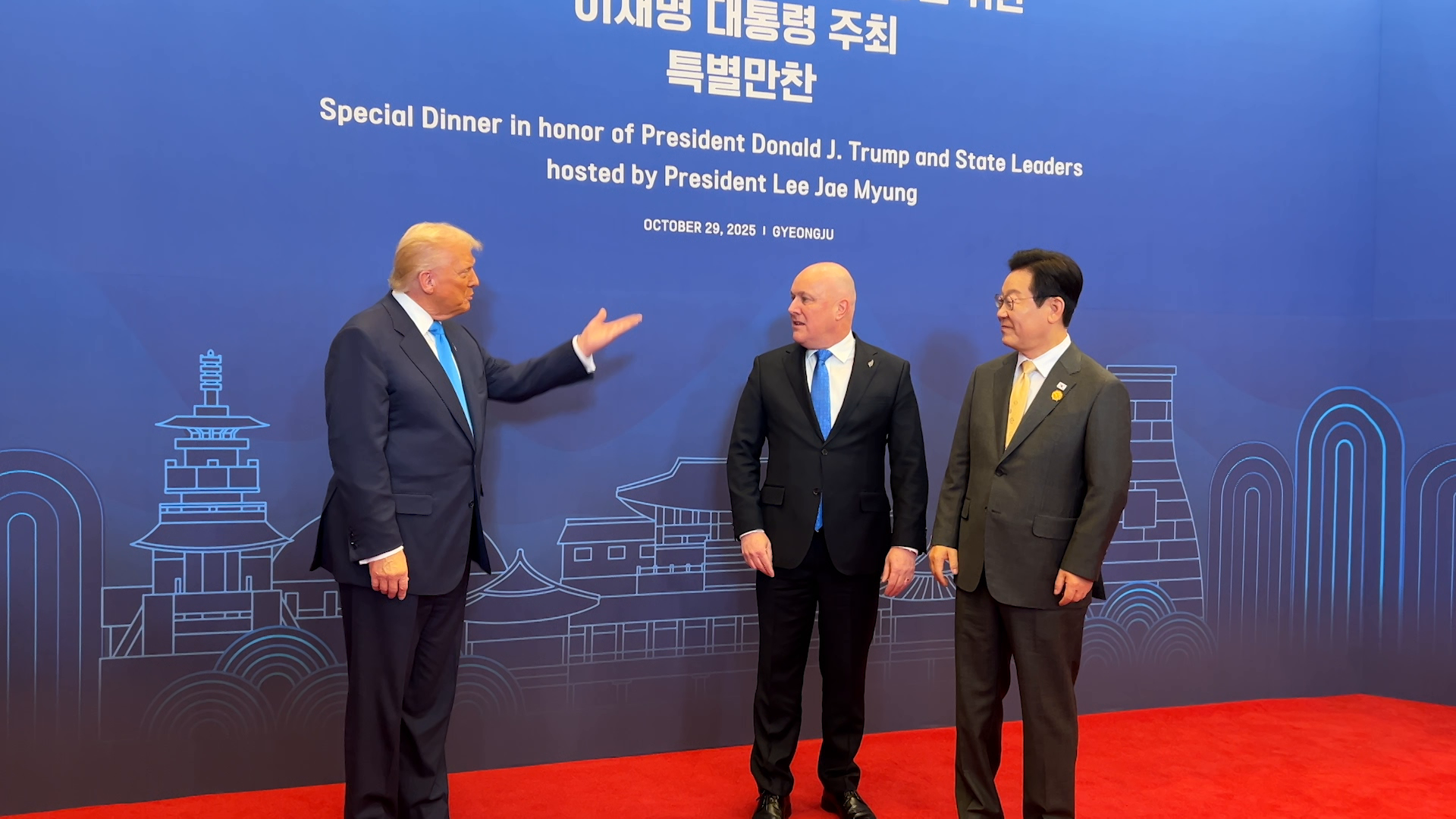Prime Minister Christopher Luxon has had his first face to face encounter with US President Donald Trump at a leaders' dinner hosted at the APEC Summit in South Korea.  