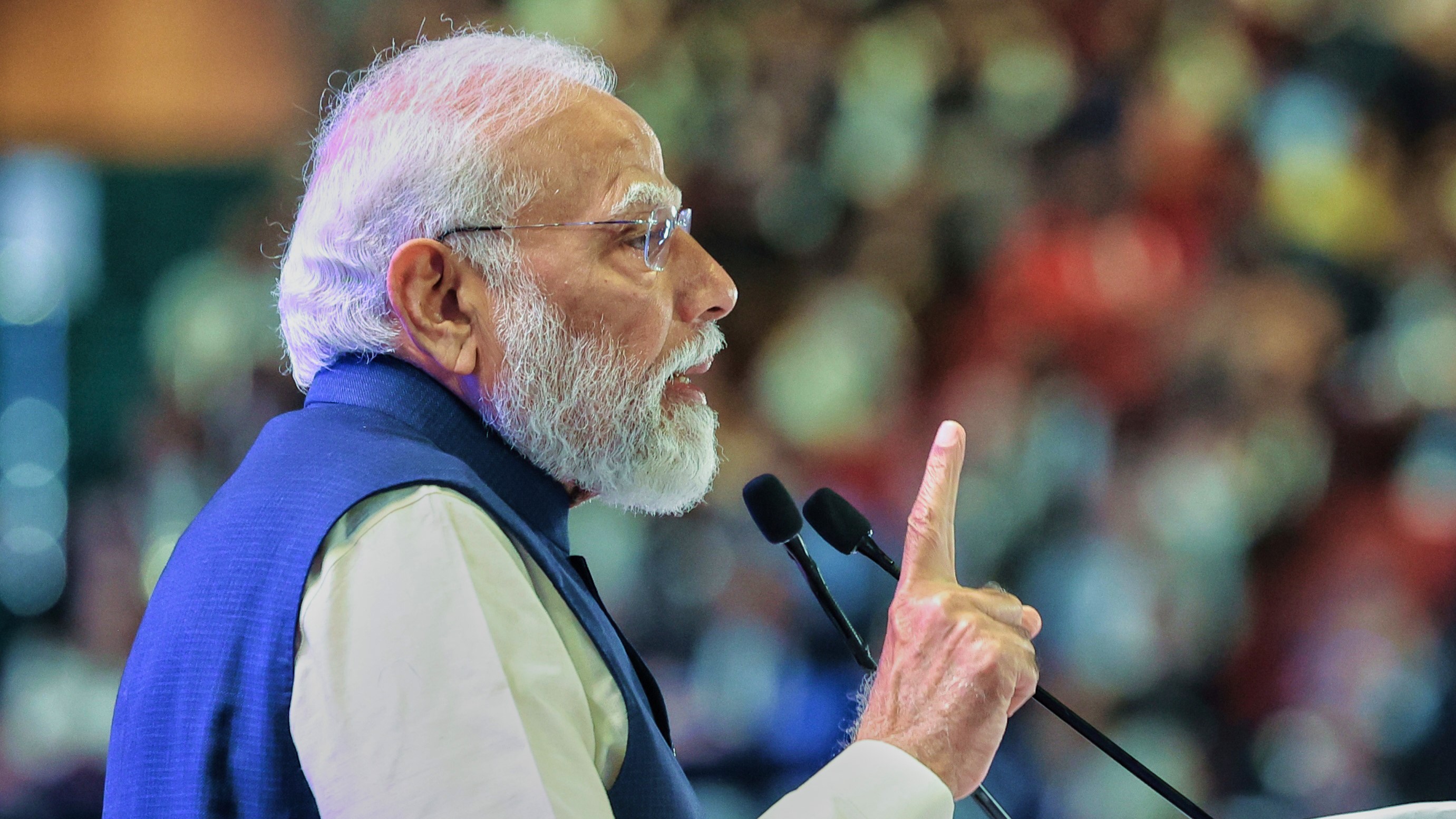 In this photo provided by Indian Prime Minister's Office, India Prime Minister Narendra Modi speaks during the AI Summit in New Delhi, India, Thursday, February 19, 2026.
