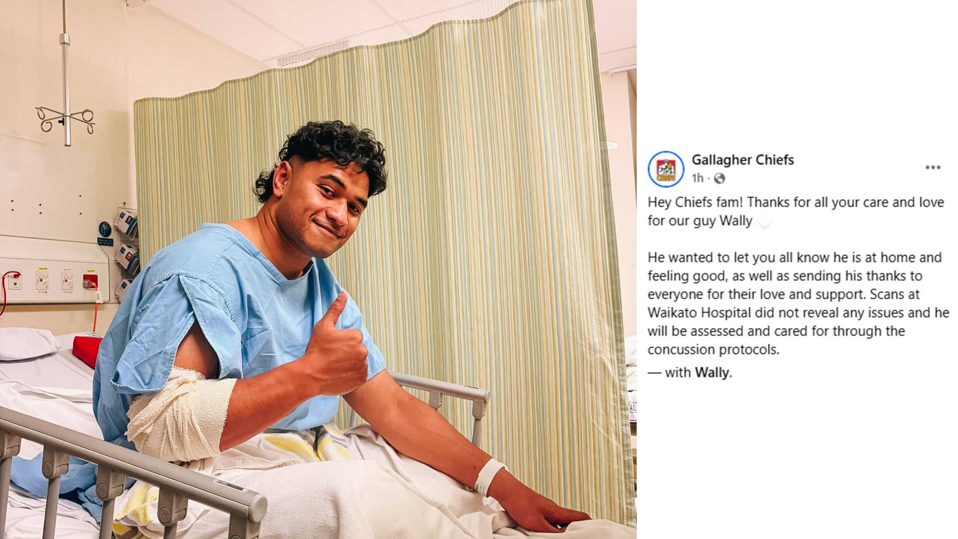 Wallace Sititi was healthy and at home after scans at Waikato Hospital last night.