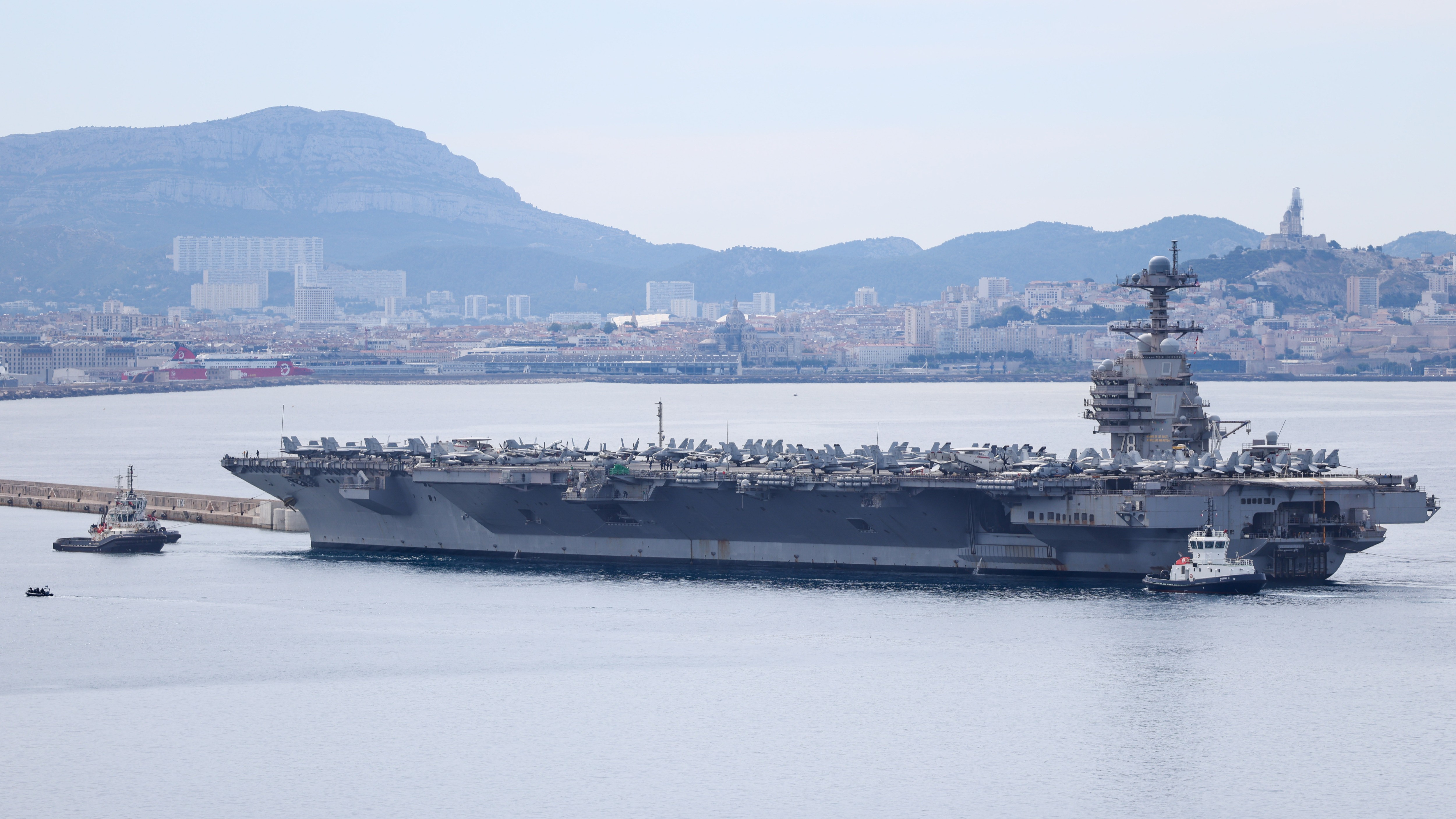 he world's largest nuclear-powered aircraft carrier, the USS Gerald R. Ford, arrives at the Port of Marseille, France, for a one-week port visit.