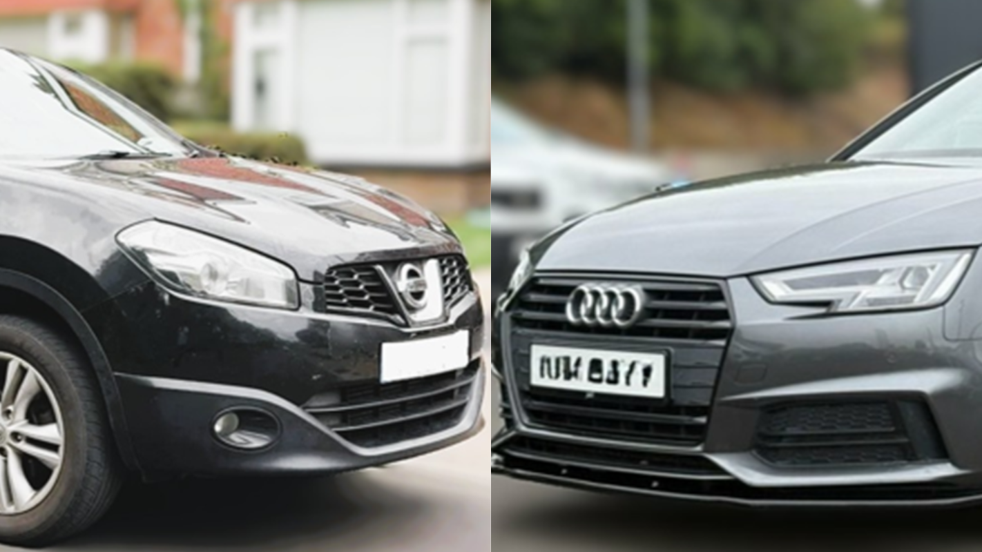 A black 2010 Nissan Qashqai, left, and a grey 2007 Audi A4.