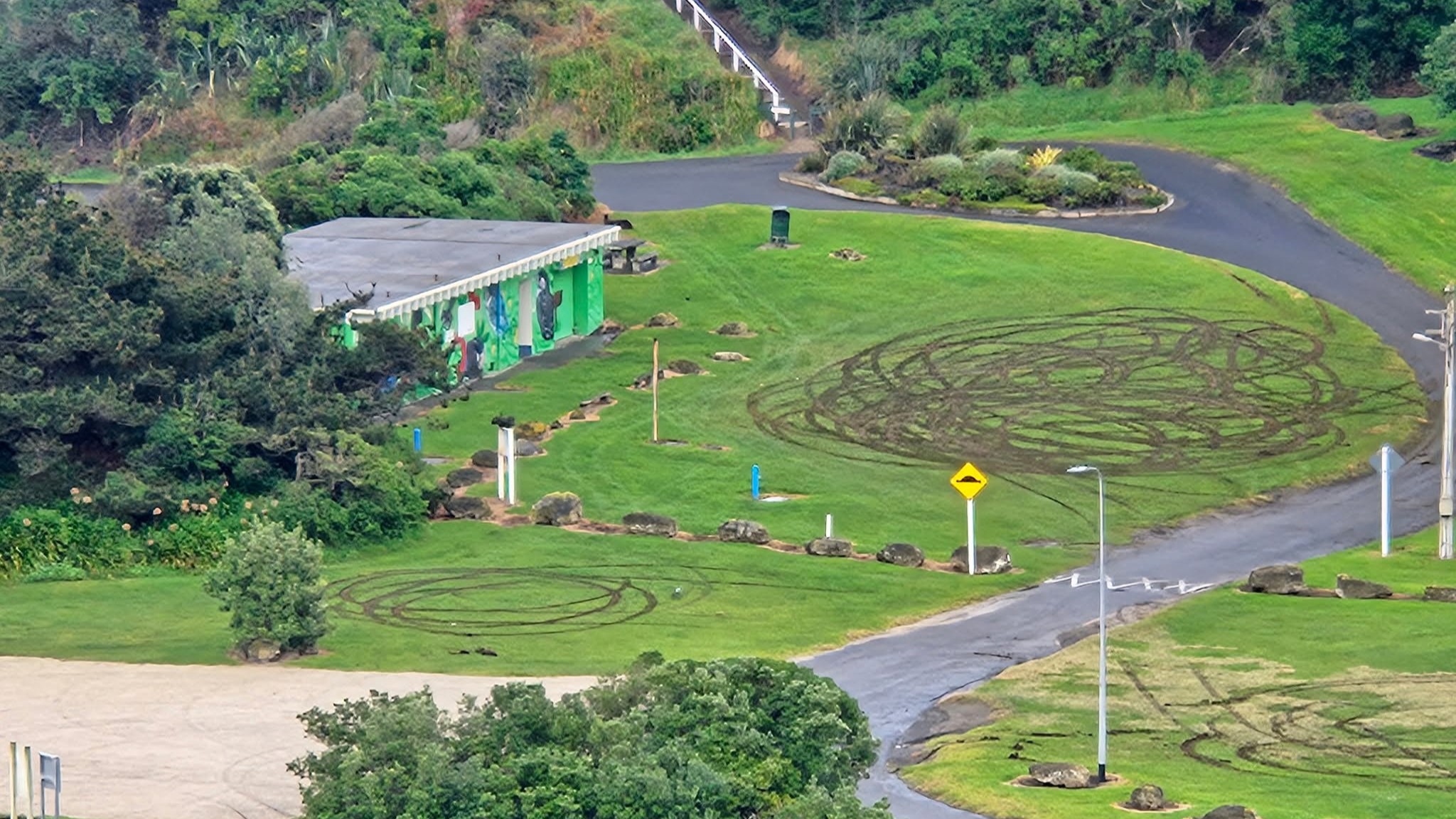 The driver caused the damage in the grass reserve area by Mowhanau Beach.