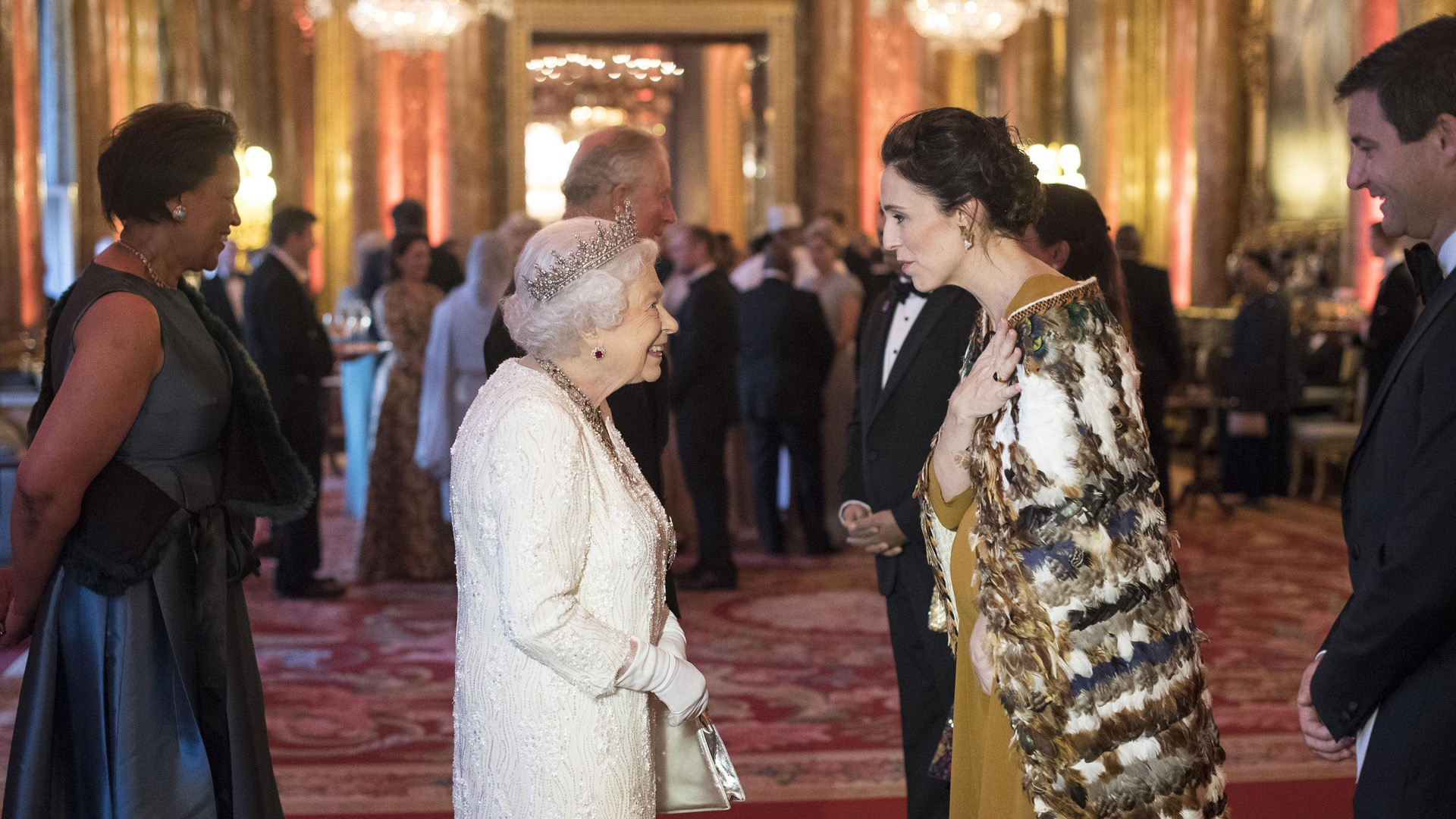 Queen Elizabeth II and Jacinda Ardern pictured at Buckingham Palace in 2018