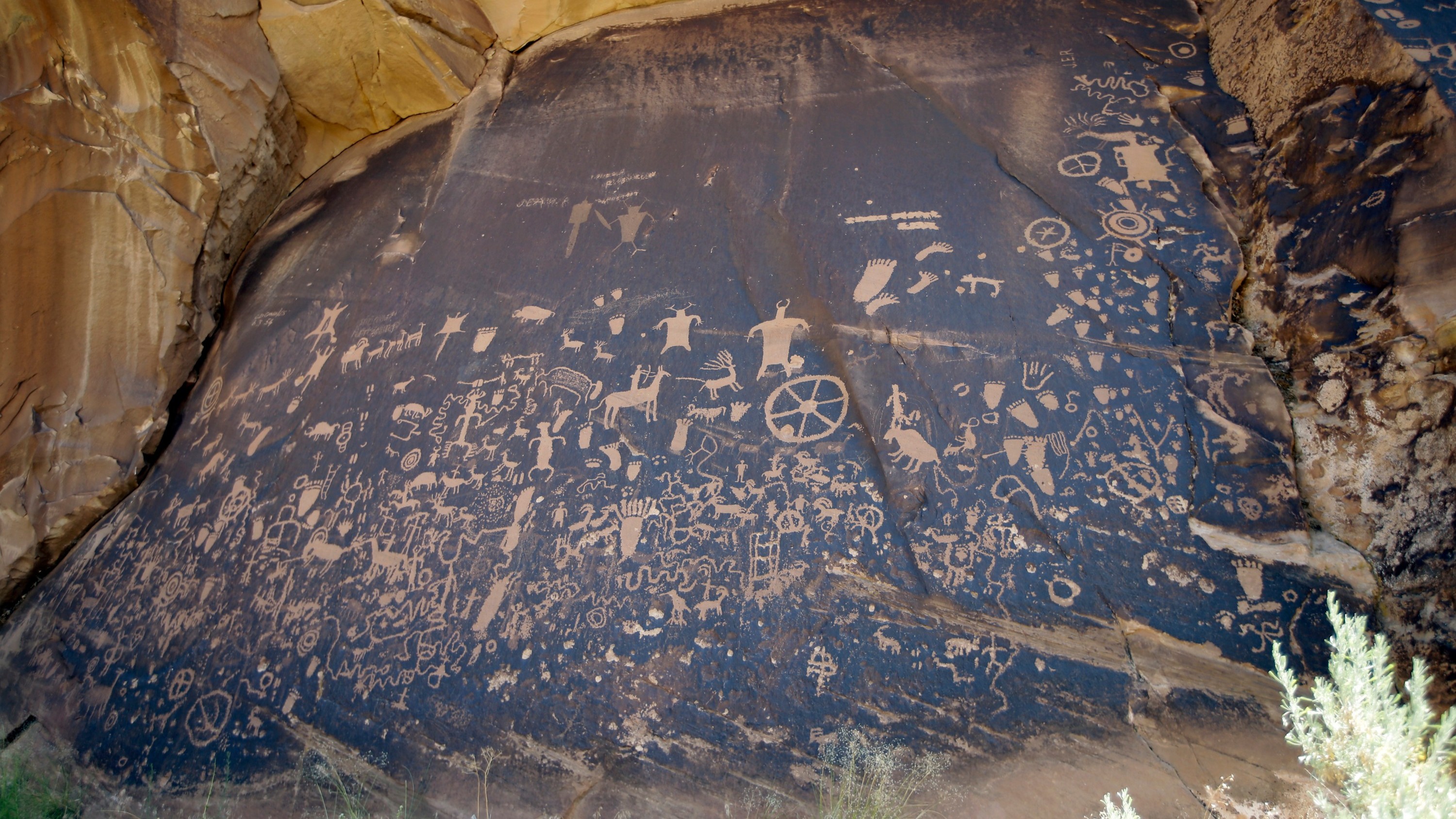Newspaper Rock, featuring a rock panel of petroglyphs in the Indian Creek Area, is seen near Monticello, Utah, on July 14, 2016.