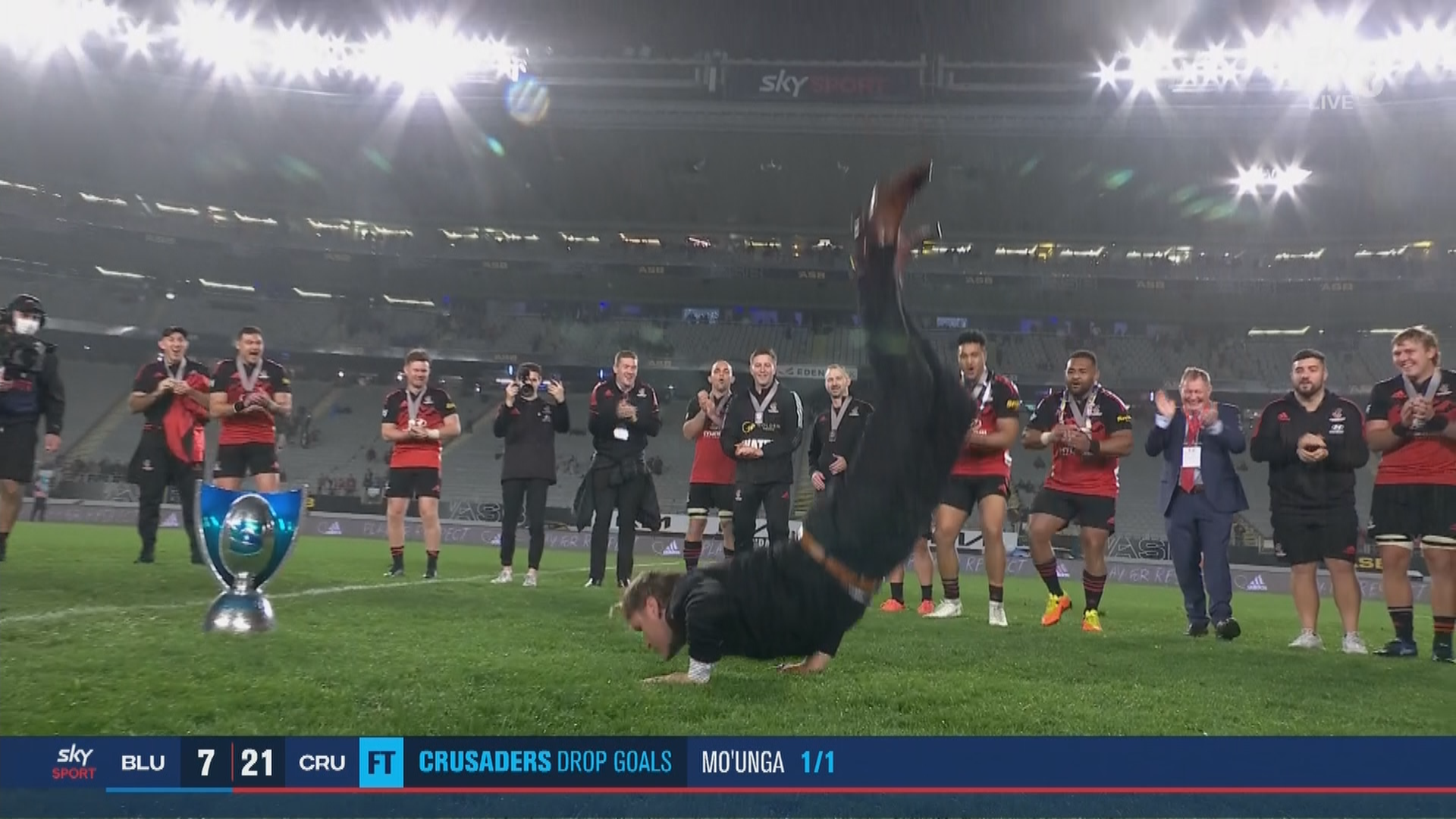 The Crusaders coach got to bust out the moves for the first time at Eden Park after his side's comprehensive win over the Blues.