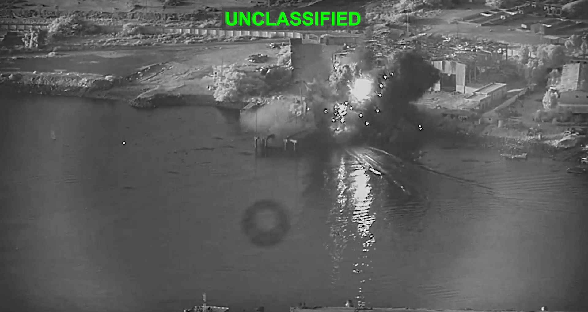 A submarine and ship maintenance facility in Iran is struck by US forces.