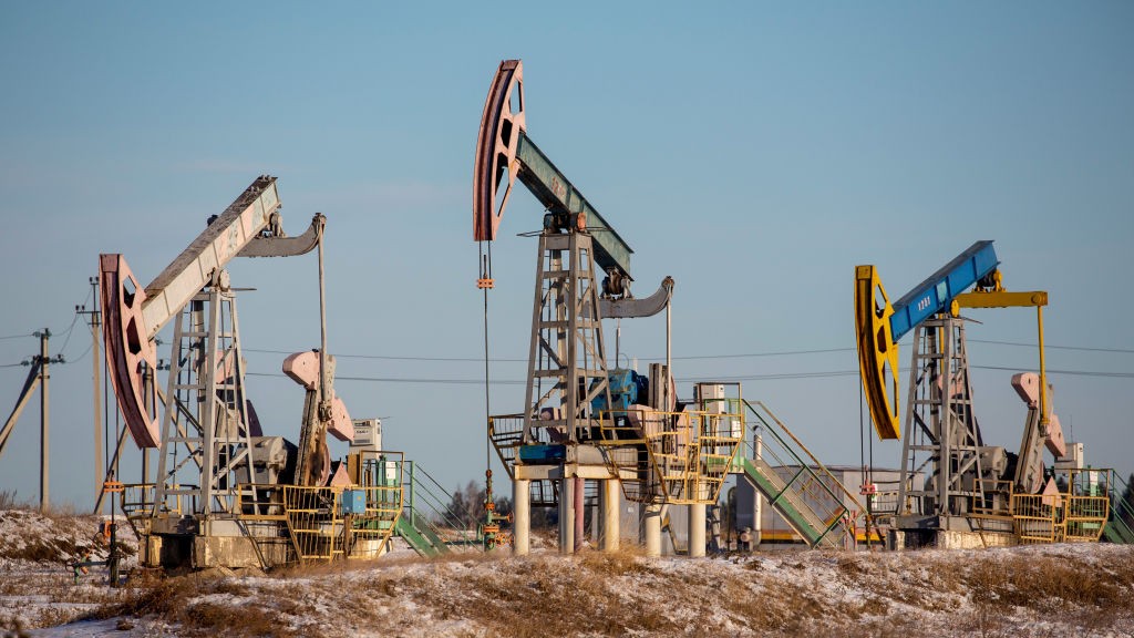 Oil pumping jacks in the Republic of Bashkortostan, Russia