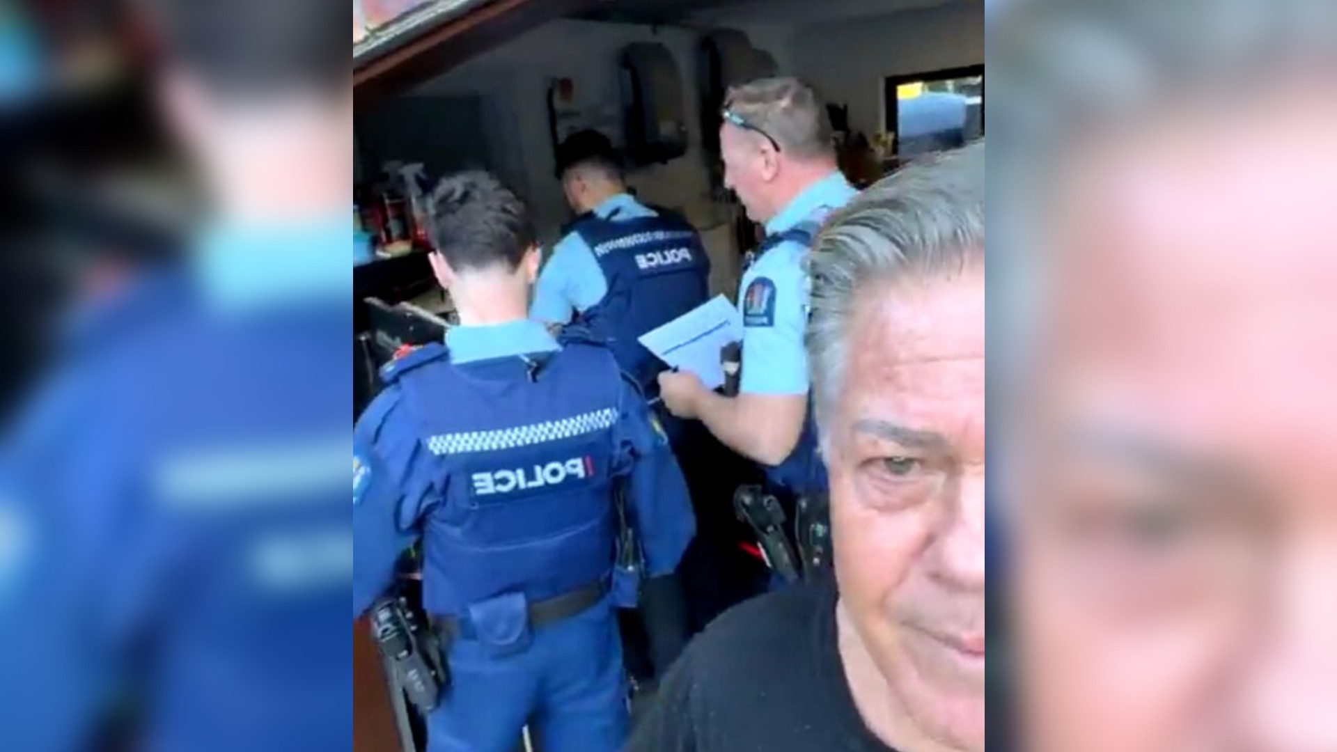 A screenshot of police at Tamaki's property shared by the Destiny Church leader. 