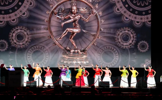 Community members perform at the Kia Ora Modi event for the visiting Indian prime minister earlier in the month Photo: RNZ / Blessen Tom