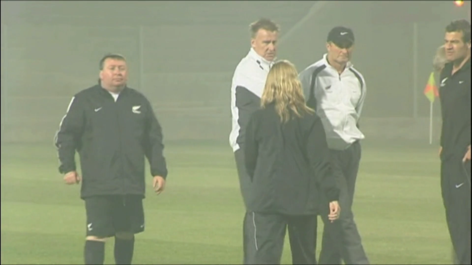 A Kiwi training session was abandoned when the pitch was smothered by smoke from nearby charcoal fires.
