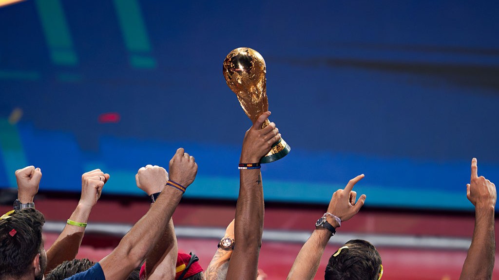 Players of the Spanish national football team, champions of the 2026 FIFA World Cup, celebrate the victory.