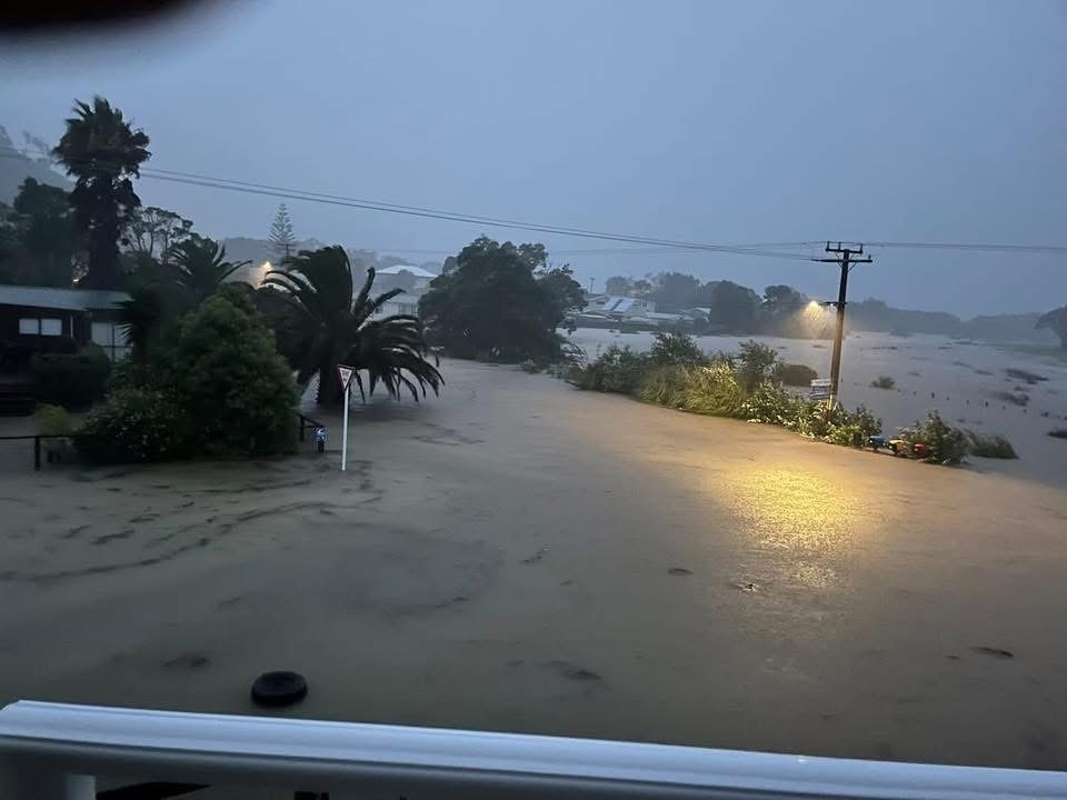 Flooding in the settlement of Ōakura in Northland.