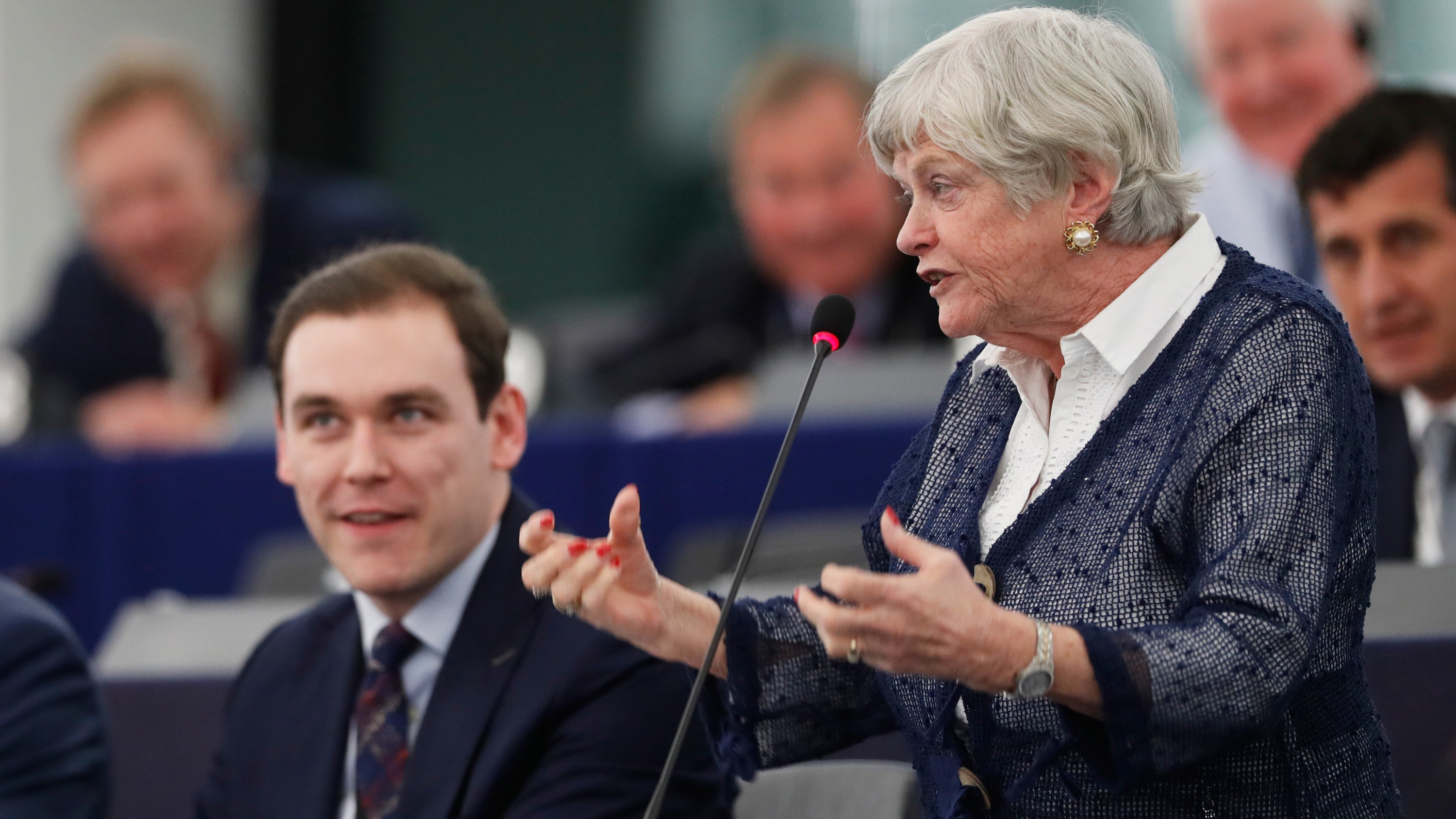 Britain's European parliament member Ann Widdecombe speaks during a debate at the European parliament in 2020 (file image).