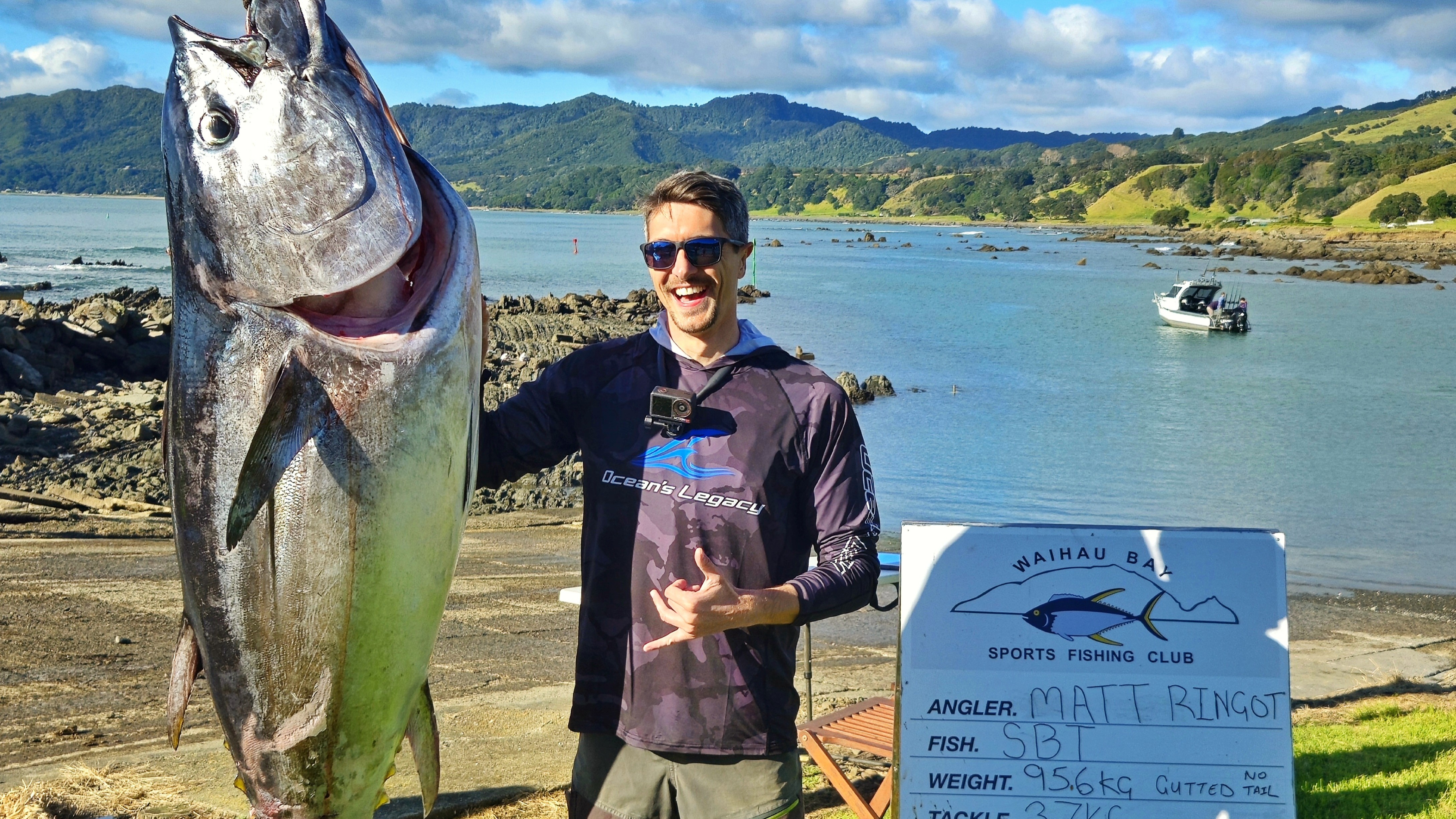 Matt Ringot says the 96.7kg tuna is by far the biggest catch he's ever hauled in.