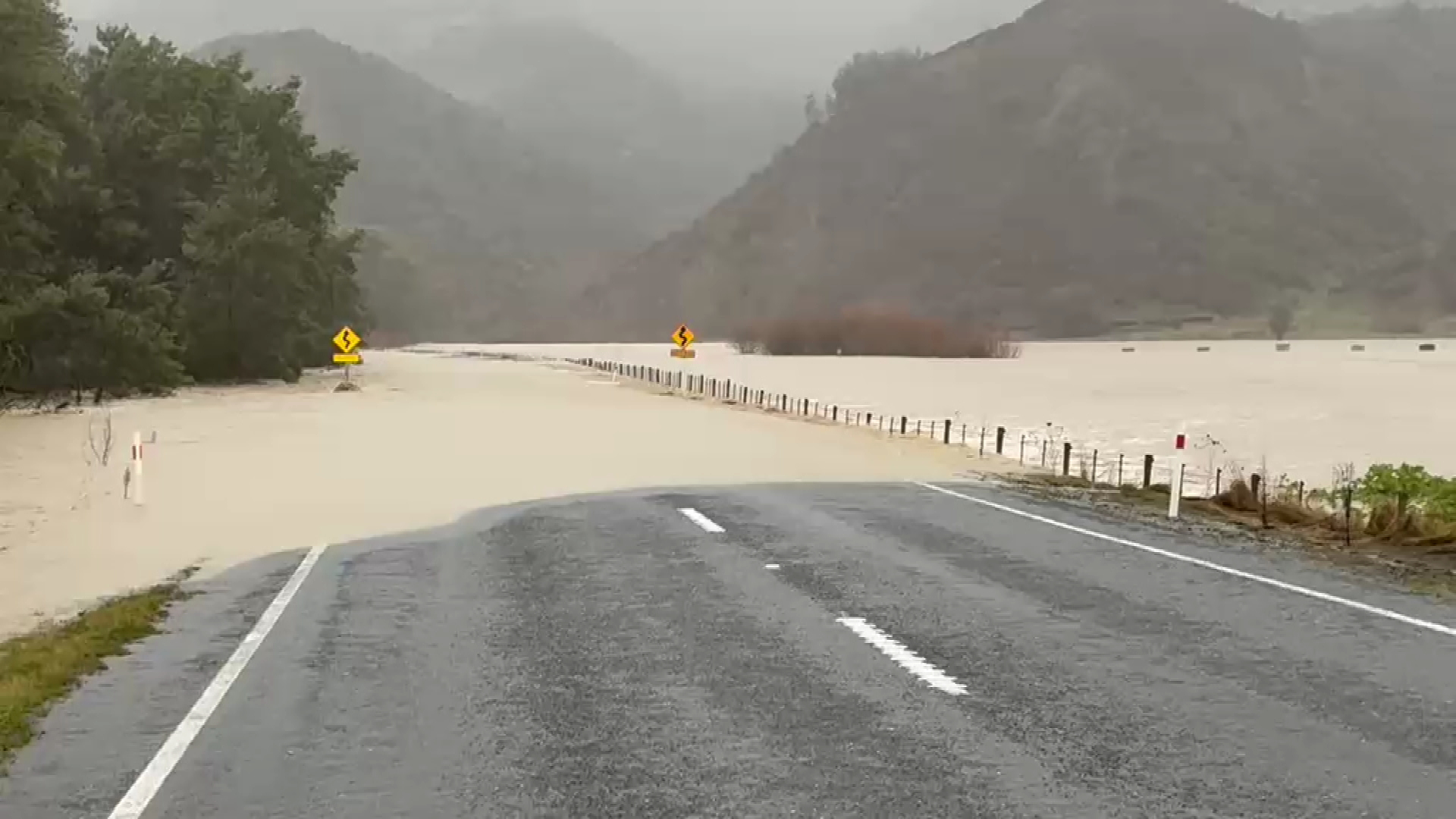 State Highway 1 flooded by the Conway River.