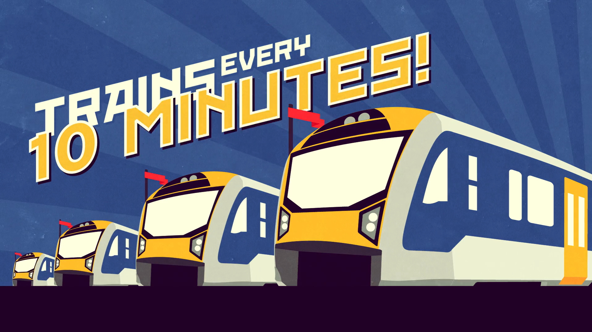 A snapshot of a commercial advertising trains every 10 minutes in Auckland from several years ago.