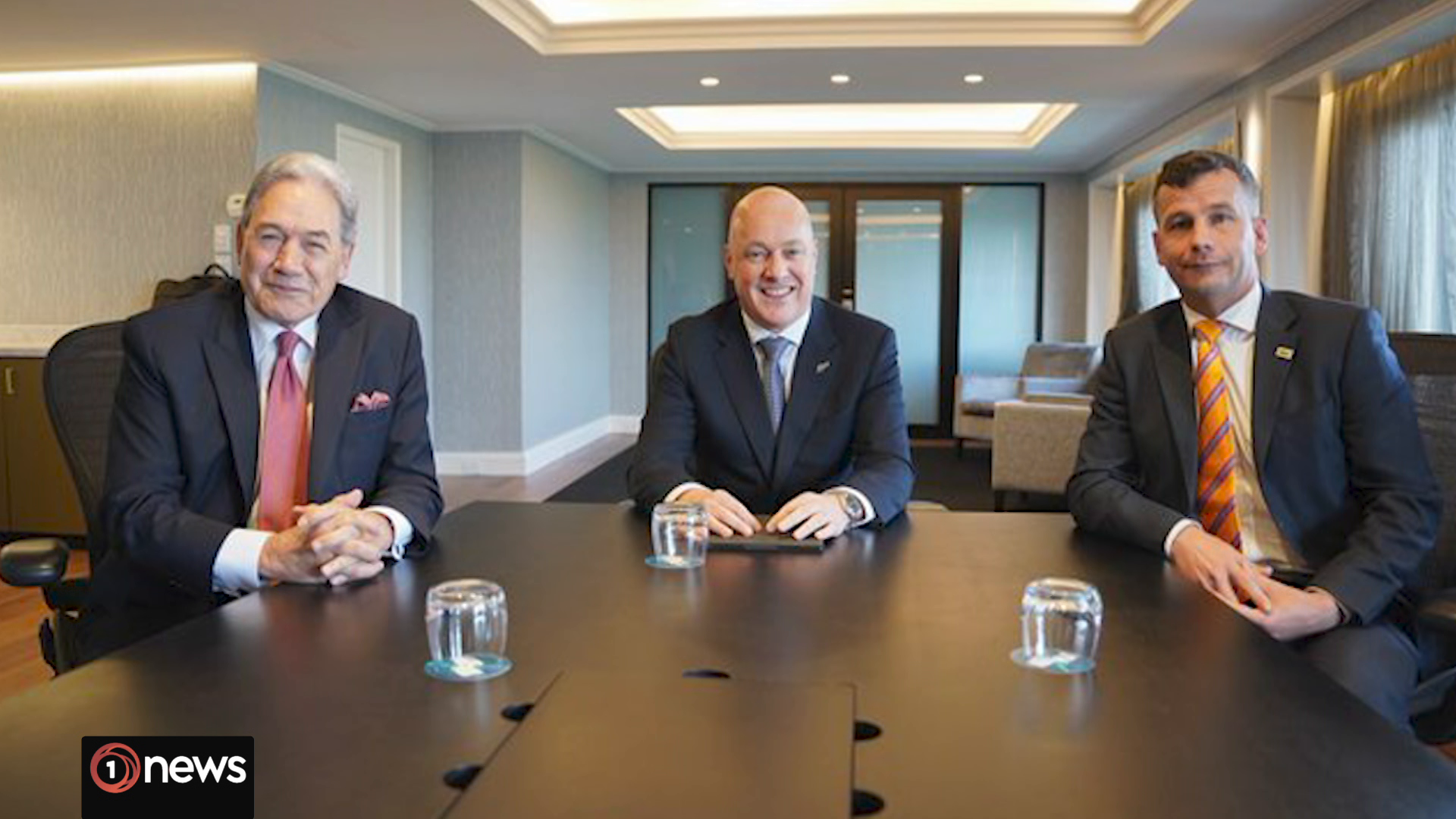 Peters, Luxon and Seymour during coalition negotiations. 