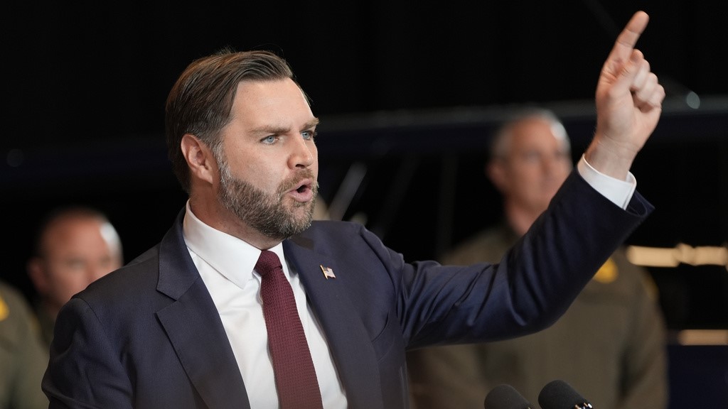 US Vice President JD Vance speaks during a news conference in Minneapolis. 