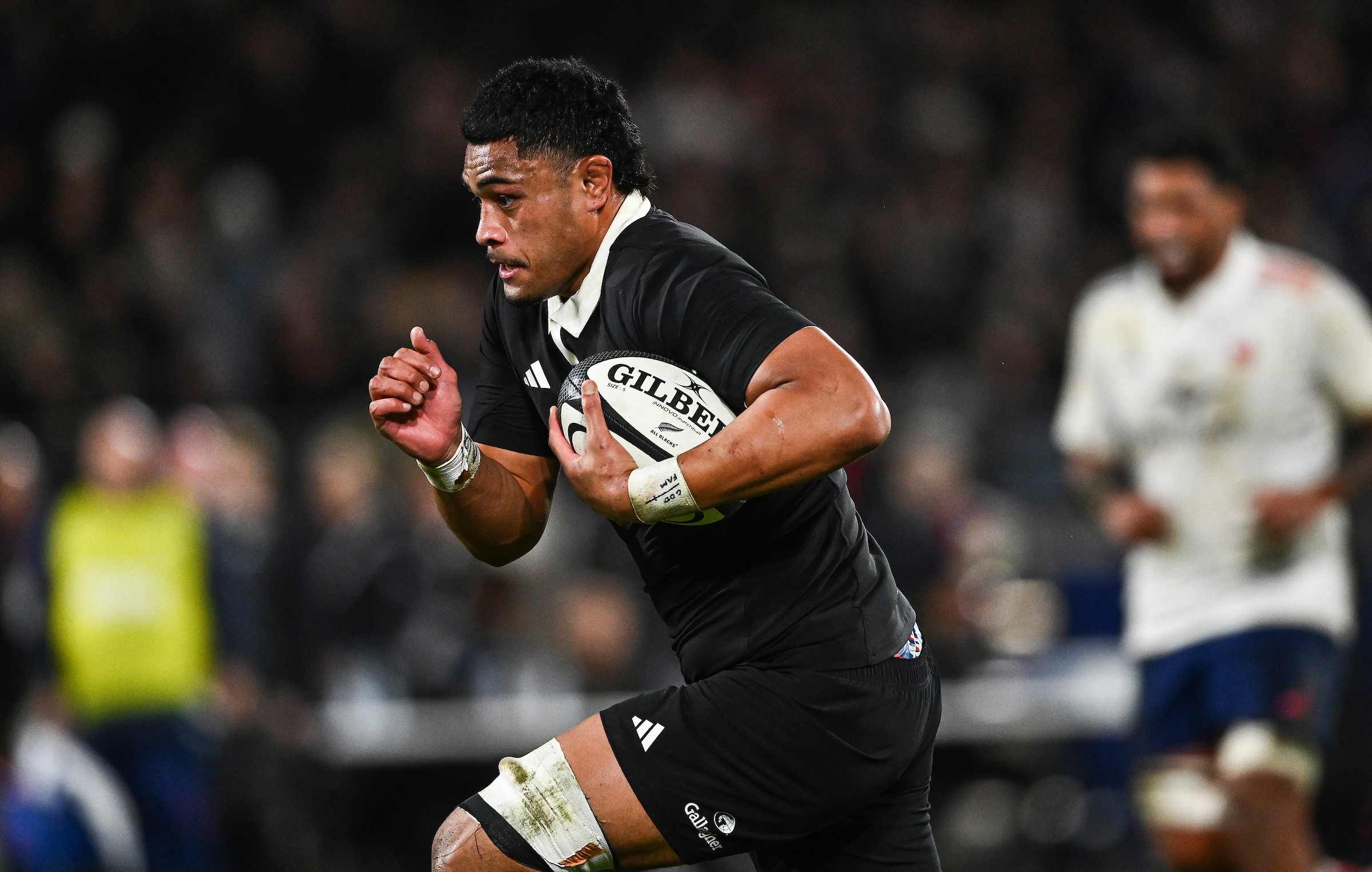 Tupou Vaa'i on his way to scoring a try against France in Wellington last month.