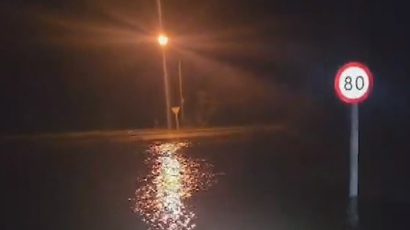 Flooding along a road between Wakefield and Brightwater
