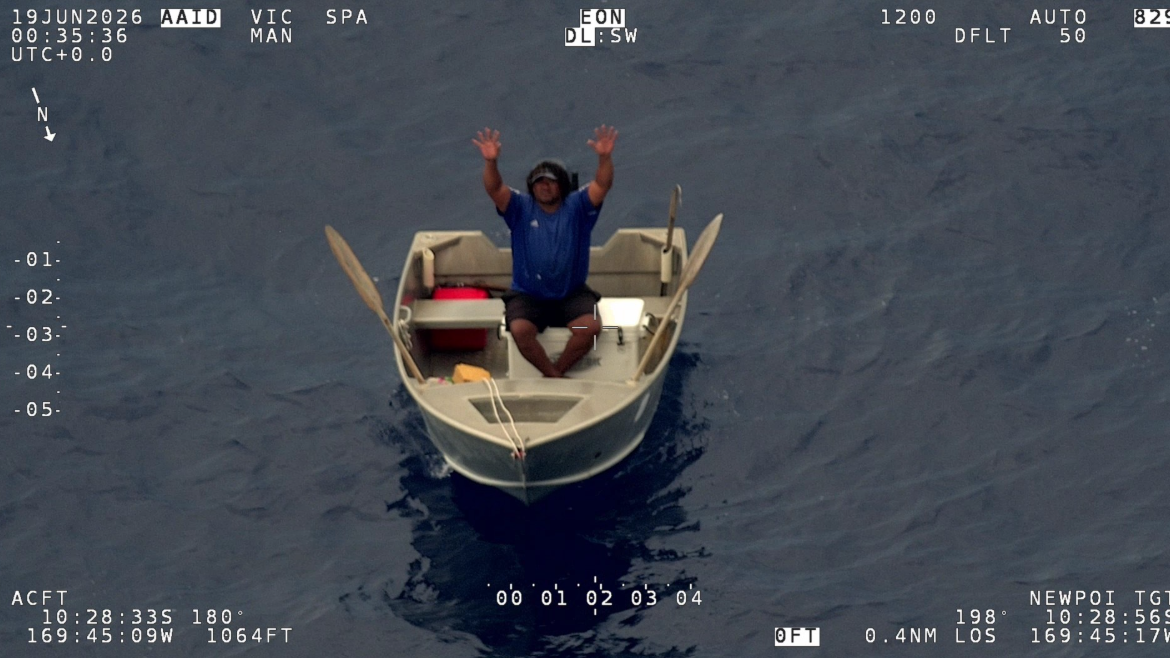 The missing Cook Islands fisherman was able to wave to the crew of the P-8A after they found him west of Pukapuka Island