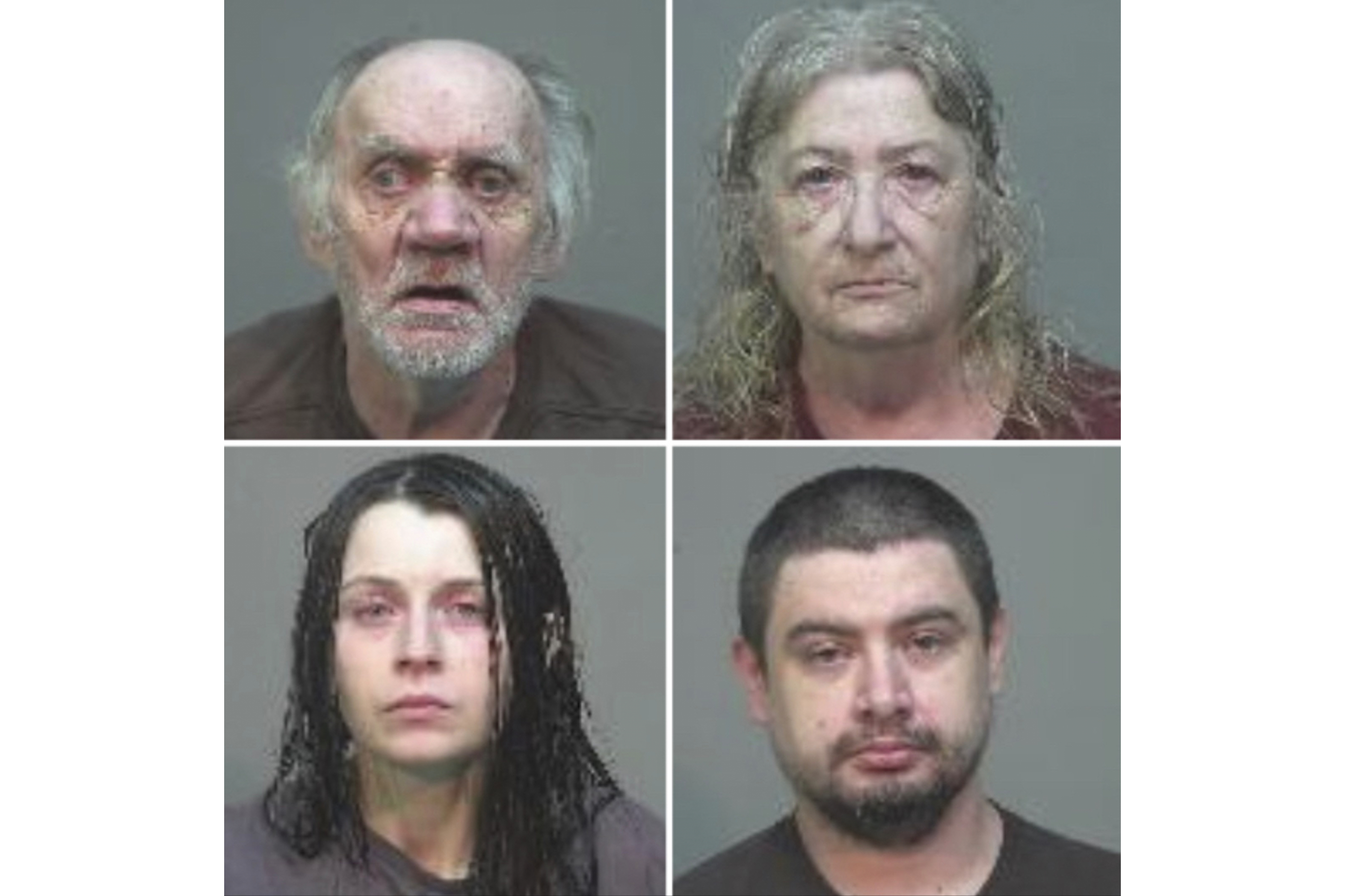 This combination of undated booking photos provided by Southeastern Ohio Regional Jail on Wednesday, July 1, 2026, shows, clockwise starting at top left, Gary Siders Sr., Christine Siders, Elizabeth Siders and Gary Siders Jr.