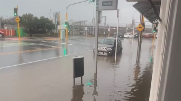 Flooding on Thorndon Quay.